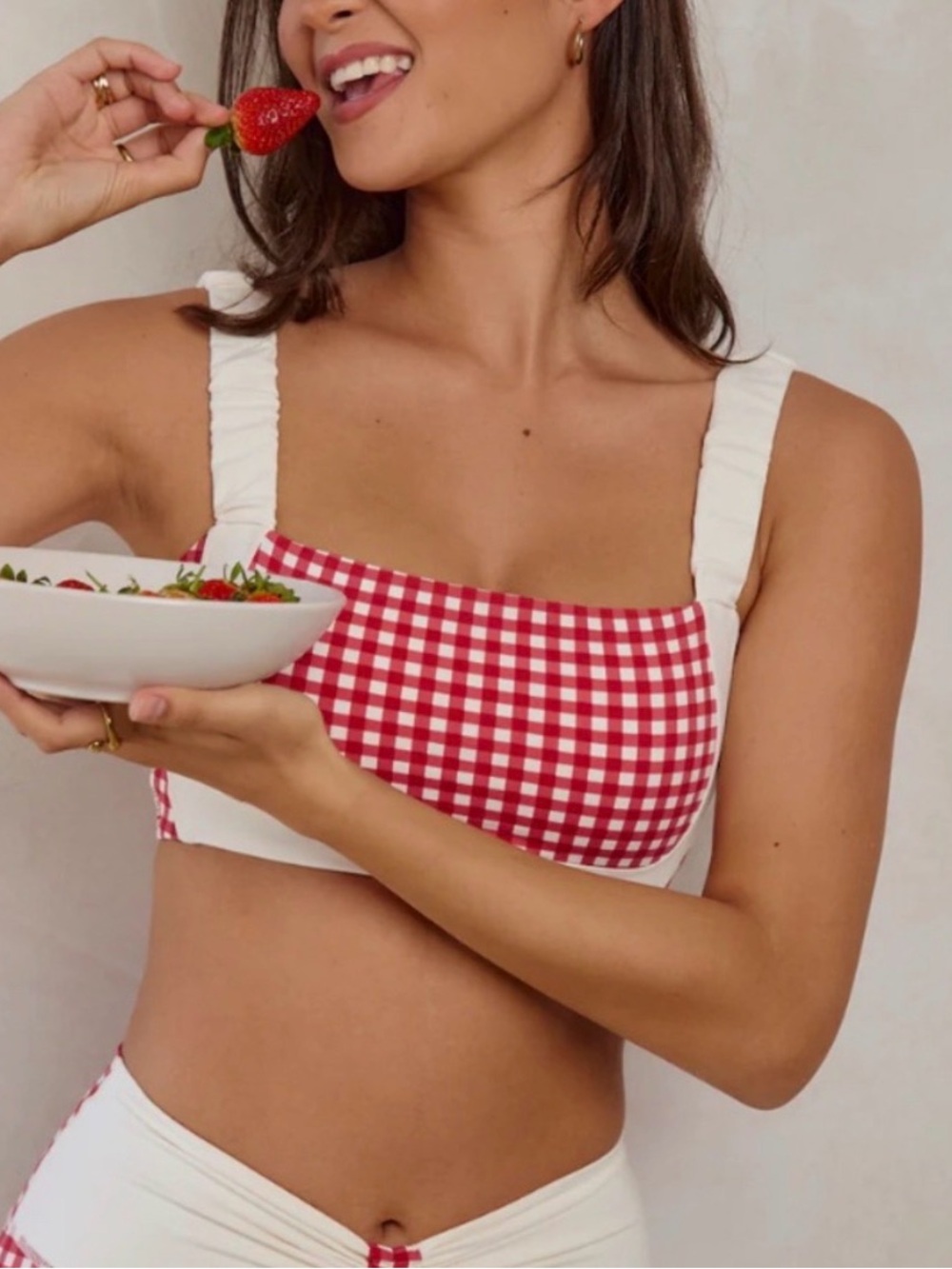Astoria Activewear Red/White Gingham Cropped Top & Capri Leggings Set in Medium